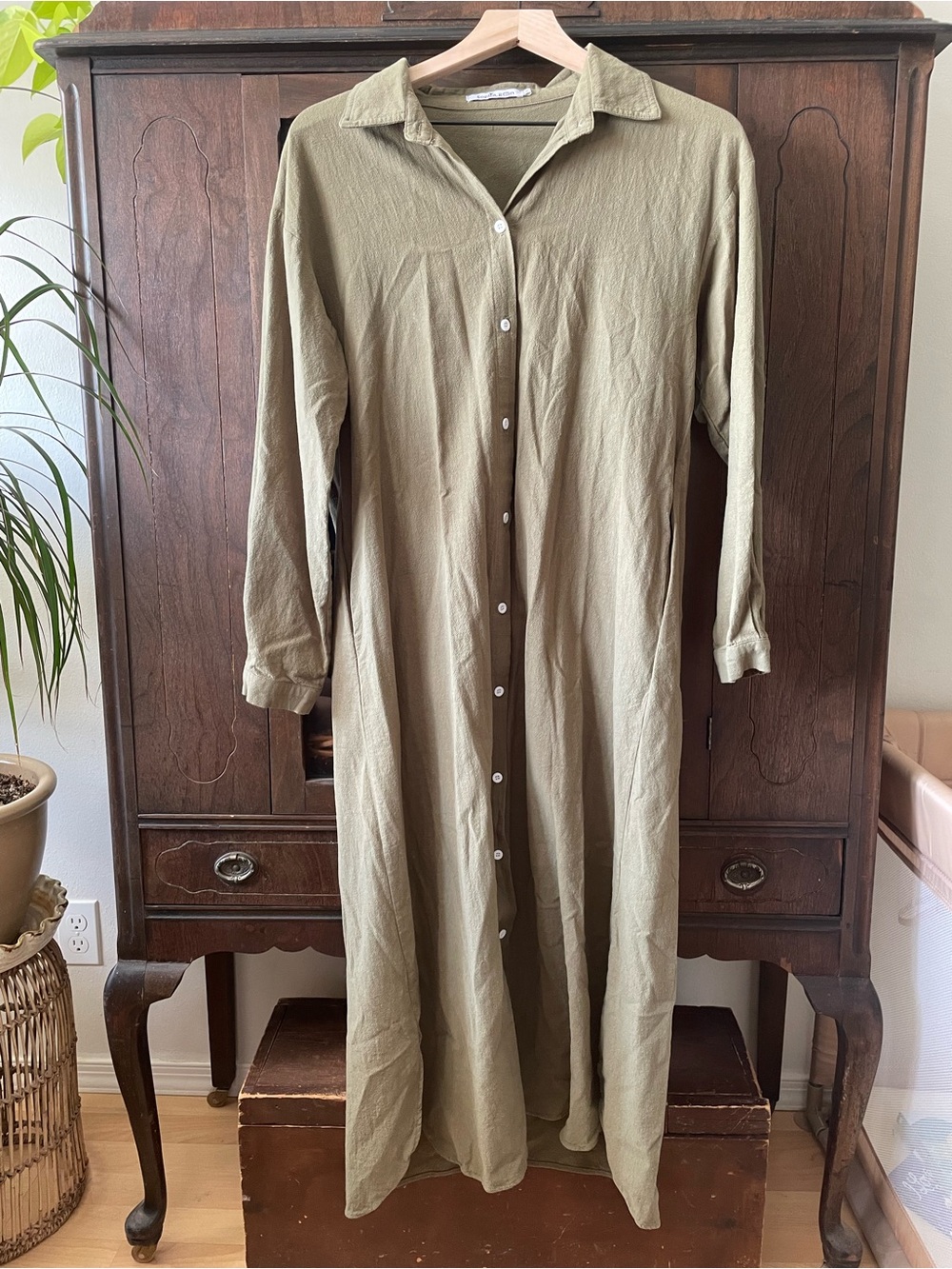 Olive Green Long Sleeve Maxi Tshirt Dress